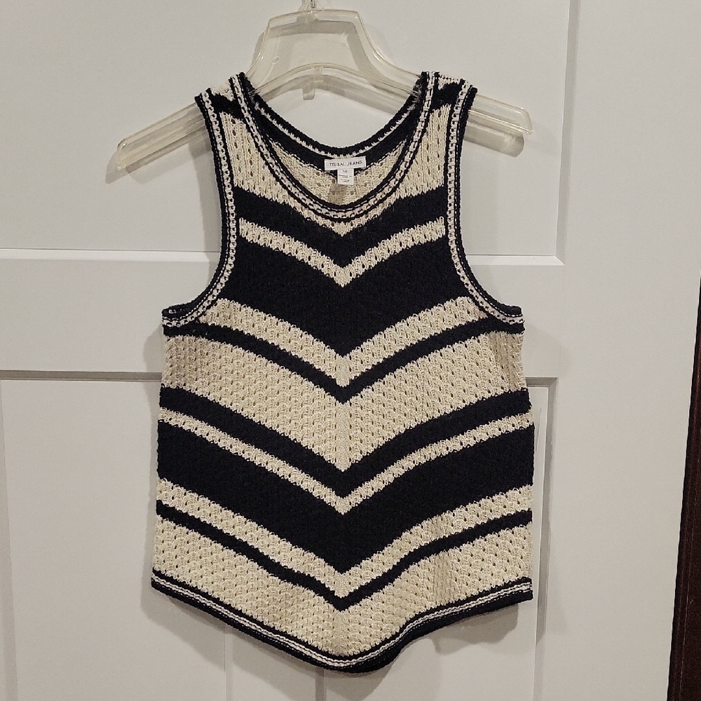 Tribal Jeans Brand Striped Black and Cream Knit Tank Top